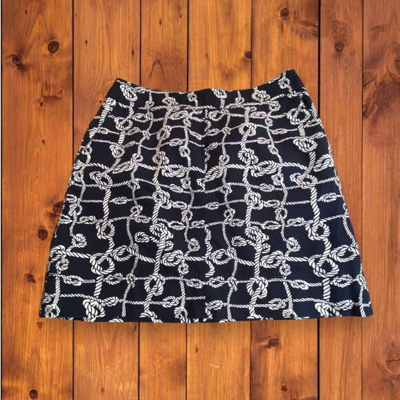 Talbots Navy White Rope Knot Pattern Cotton Stretch Mini Skirt Size 8P - Picture 1 of 9
